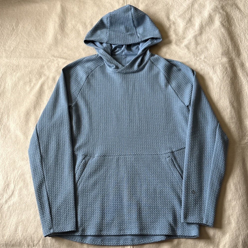Lululemon At Ease Hoodie Sz L Light Blue Textured Pullover Athletic Sweatshirt